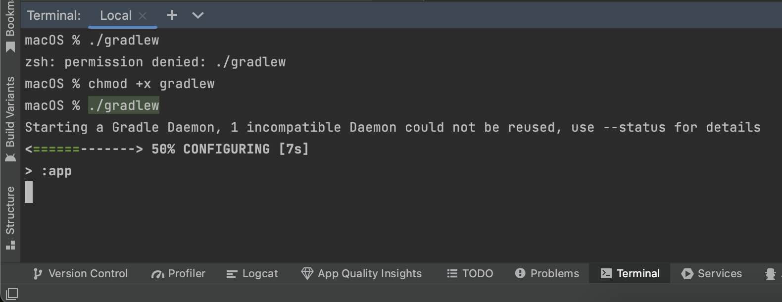 Fix zsh permission denied ./gradlew [Android Studio Terminal]